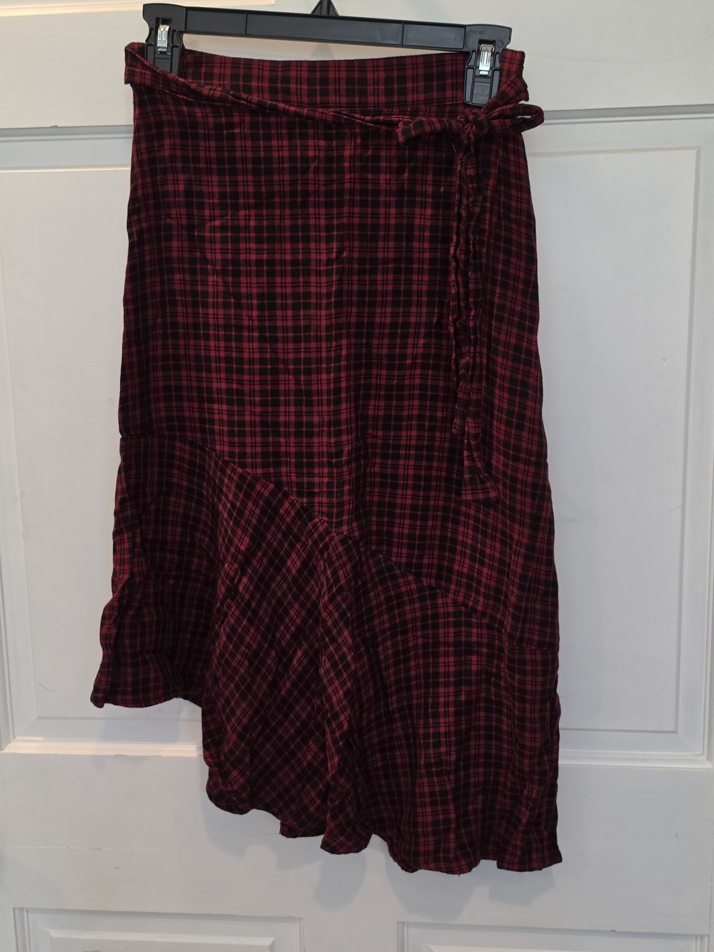 Sanctuary Red and Black Plaid High-Low Wrap Skirt